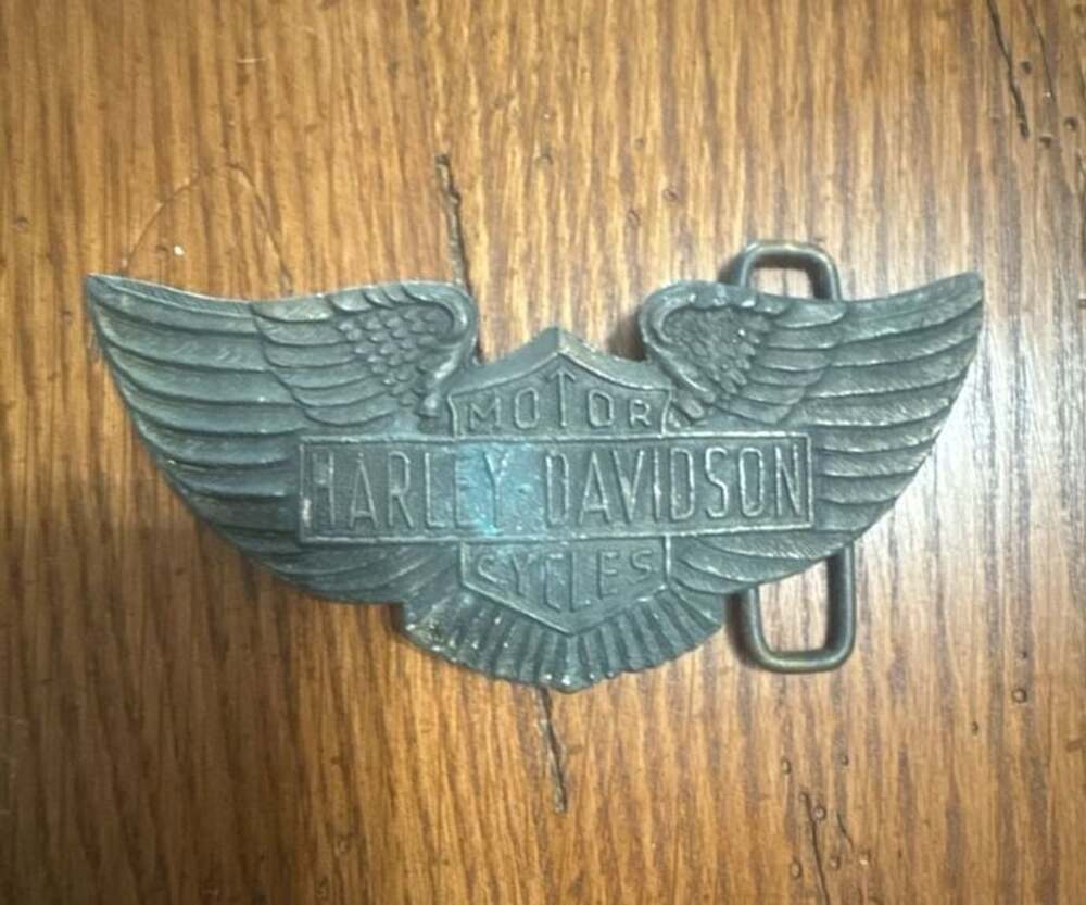 Vintage Harley-Davidson Motor Cycles Shield and Wings Belt Buckle